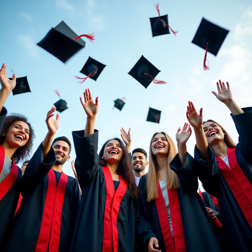 Estudiantes celebrando su graduación.